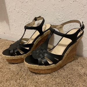 Soda black wedge sandals size 9